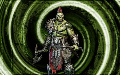 Galek, yeşil grunge arka plan, 4k, Raid Champions, vortex, Raid Shadow Legends, warrior, Galek Raid