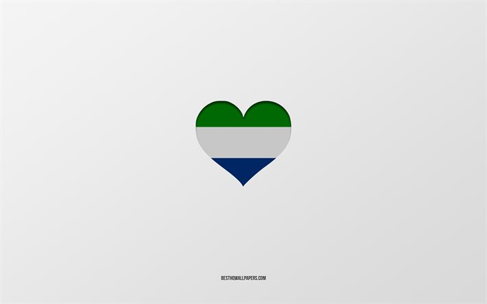 Amo la Sierra Leone, i paesi dell&#39;Africa, la Sierra Leone, lo sfondo grigio, il cuore della bandiera della Sierra Leone, il paese preferito, amo la Sierra Leone