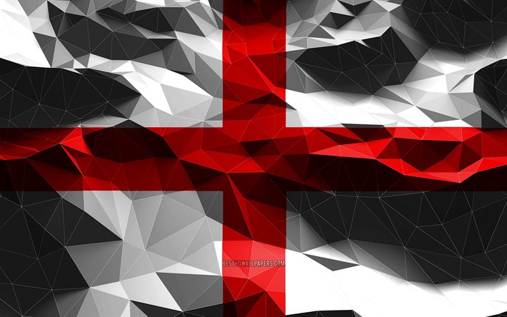4k, Engelska flaggan, l&#229;g poly konst, Europeiska l&#228;nder, nationella symboler, Flagga av England, 3D-flaggor, England flagga, England, Europa, England 3D-flagga