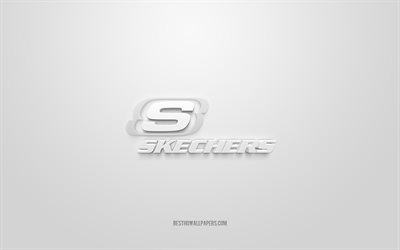 Skechers logo, white background, Skechers 3d logo, 3d art, Skechers, brands logo, white 3d Skechers logo