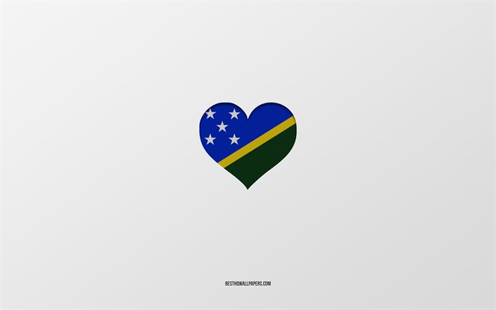 Amo le Isole Salomone, i paesi dell&#39;Oceania, le Isole Salomone, sfondo grigio, il cuore della bandiera delle Isole Salomone, il paese preferito