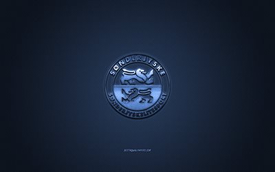 Sonderjyske, Danish football club, Danish Superliga, blue logo, blue carbon fiber background, football, Haderslev, Denmark, Sonderjyske logo