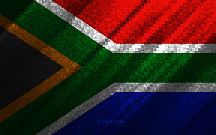 Drapeau de l’Afrique du Sud, abstraction multicolore, drapeau de mosa&#239;que d’Afrique du Sud, Afrique du Sud, art de mosa&#239;que, indicateur d’Afrique du Sud