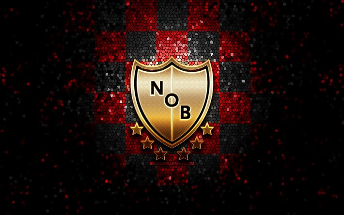Newells Old Boys FC, logotipo de glitter, Argentina Primera Division, red black checkered background, soccer, argentinian football club, Newells Old Boys logotipo, mosaico art, CA Newells Old Boys, futebol, Club Atl&#233;tico Newells Old Boys