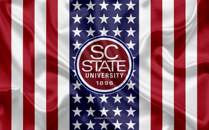 South Carolina State University Emblem, American Flag, South Carolina State University logo, Orangeburg, South Carolina, USA, South Carolina State University