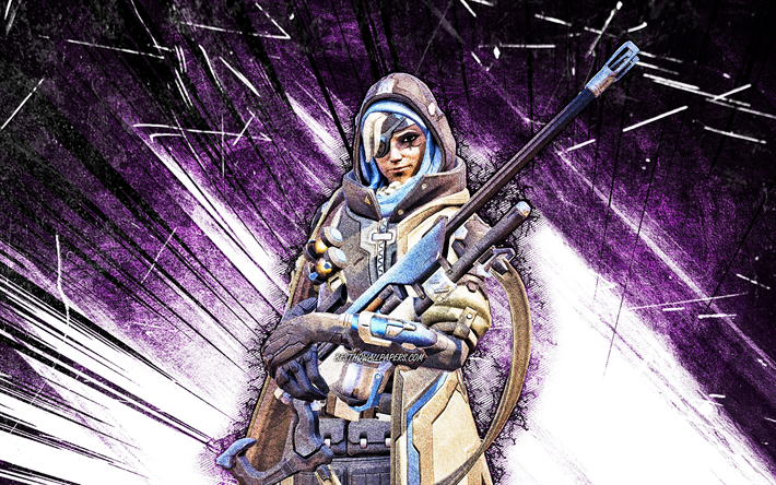 4k, ana, art grunge, overwatch, cr&#233;atif, rayons abstraits bleus, personnages overwatch, ana overwatch