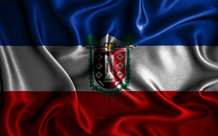 bandiera araucania, 4k, bandiere ondulate di seta, regioni cilene, bandiera di araucania, bandiere di tessuto, arte 3d, araucania, regioni del cile, bandiera 3d di araucania, cile
