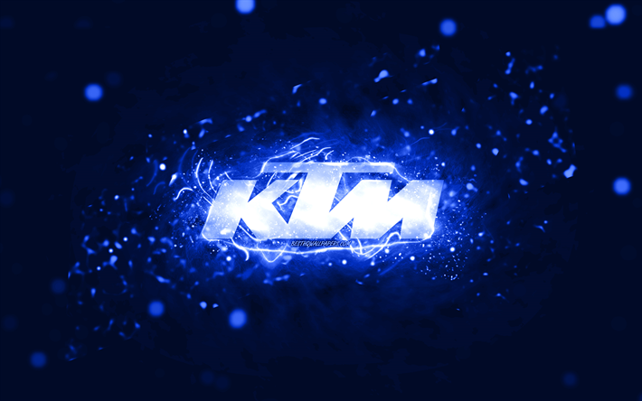 logotipo azul escuro ktm, 4k, luzes neon azul escuro, fundo criativo, azul escuro abstrato, logotipo ktm, marcas, ktm