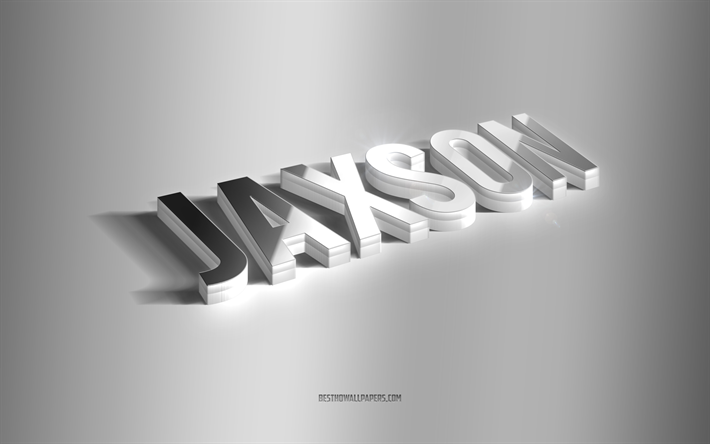 jaxson, argento 3d art, sfondo grigio, sfondi con nomi, nome jaxson, biglietto di auguri jaxson, arte 3d, immagine con nome jaxson