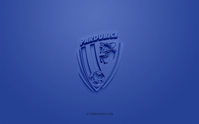 fk pardubice, luova 3d-logo, sininen tausta, tšekin ensimm&#228;inen liiga, 3d-tunnus, tšekin jalkapalloseura, pardubice, tšekki, 3d-taide, jalkapallo, fk pardubice 3d -logo