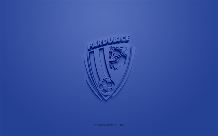 fk pardubice, kreatives 3d-logo, blauer hintergrund, tschechische erste liga, 3d-emblem, tschechischer fu&#223;ballverein, pardubice, tschechische republik, 3d-kunst, fu&#223;ball, fk pardubice 3d-logo
