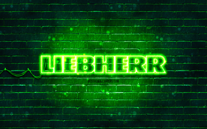 liebherr gr&#252;nes logo, 4k, gr&#252;ne ziegelmauer, liebherr-logo, marken, liebherr-neon-logo, liebherr