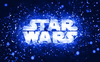 logotipo azul oscuro de star wars, 4k, luces de ne&#243;n azul oscuro, creativo, fondo abstracto azul oscuro, logotipo de star wars, marcas, star wars