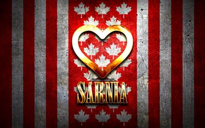 i love sarnia, villes canadiennes, inscription dor&#233;e, jour de sarnia, canada, cœur d’or, sarnia avec drapeau, sarnia, villes pr&#233;f&#233;r&#233;es, love sarnia