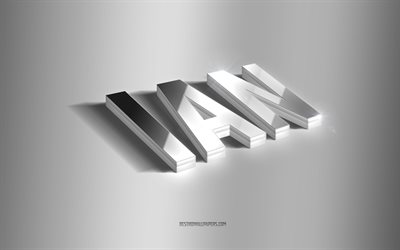 Ian, silver 3d art, gray background, wallpapers with names, Ian name, Ian greeting card, 3d art, picture with Ian name