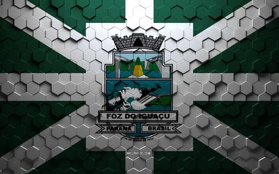 Flag of Foz do Iguacu, honeycomb art, Foz do Iguacu hexagons flag, Foz do Iguacu 3d hexagons art, Foz do Iguacu flag