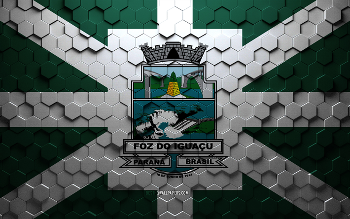 bandera de foz do iguacu, arte de panal, bandera de hex&#225;gonos de foz do iguacu, arte de hex&#225;gonos 3d de foz do iguacu