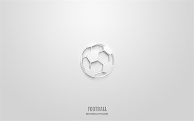 رمز ثلاثي الأبعاد لكرة القدم, خلفية بيضاء, رموز ثلاثية الأبعاد, كرة القدم, رموز الرياضة, الرموز ثلاثية الأبعاد, علامة كرة القدم, الرياضة الرموز 3d