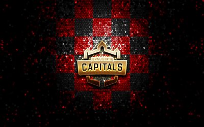 bratislava başkentleri, parıltılı logo, ice hockey league, kırmızı siyah damalı arka plan, hokey, avusturya hokey takımı, bratislava capitals logosu, mozaik sanatı