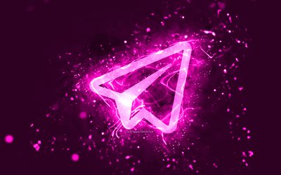 Telegram purple logo, 4k, purple neon lights, creative, purple abstract background, Telegram logo, social network, Telegram