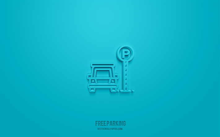 Free Parking 3d icon, turquoise background, 3d symbols, Free Parking, hotel icons, 3d icons, Free Parking sign, hotel 3d icons
