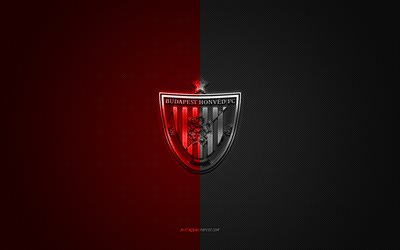 Budapest Honved FC, Hungarian football club, black red logo, black red carbon fiber background, Nemzeti Bajnoksag I, football, NB I, Budapest, Hungary, Budapest Honved FC logo