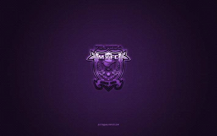 fujieda myfc, japanilainen jalkapalloseura, violetti logo, violetti hiilikuitutausta, j3 league, jalkapallo, fujieda, japani, fujieda myfc -logo