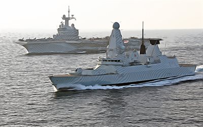 HMS Duncan, D37, 4k, vector art, HMS Duncan drawing, creative art, HMS Duncan art, vector drawing, abstract ships, HMS Duncan D37, Royal Navy