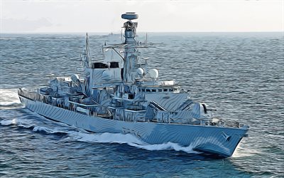 HMS Iron Duke, F234, 4k, vector art, HMS Iron Duke drawing, creative art, HMS Iron Duke art, vector drawing, abstract ships, HMS Iron Duke F234, Royal Navy