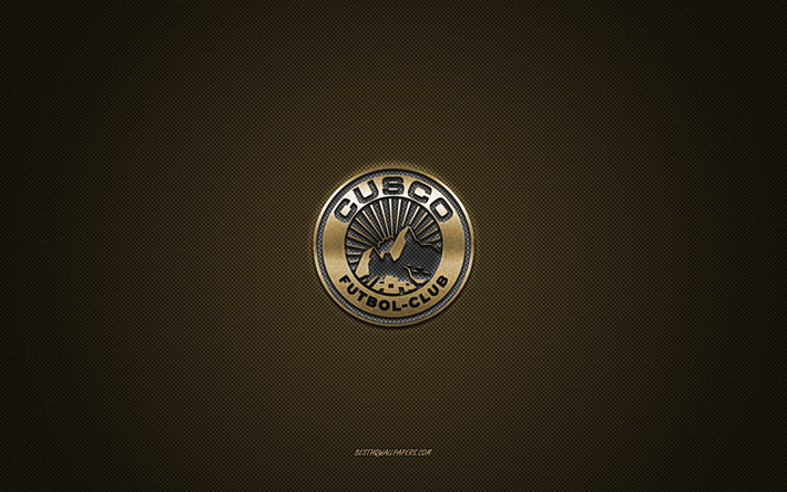 Cusco FC, Peruvian football club, gold logo, gold carbon fiber background, Liga 1, football, Peruvian Primera Division, Cusco, Peru, Cusco FC logo