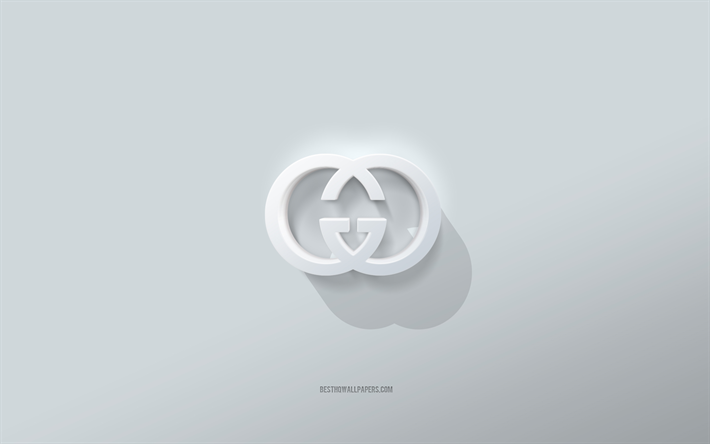 شعار غوتشي, خلفية بيضاء, شعار غوتشي ثلاثي الأبعاد, 3d الفن, غوتشي
