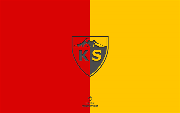 kayserispor, fondo amarillo rojo, equipo de f&#250;tbol turco, emblema de kayserispor, super lig, turqu&#237;a, f&#250;tbol, logotipo de kayserispor
