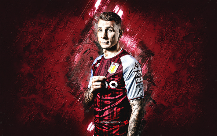 Lucas Digne, Aston Villa FC, french soccer player, premier league, england, burgundy stone background, football