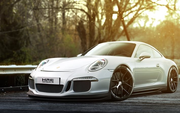 Porsche 911 Carrera, HRE Rendimiento, tuning, coches alemanes, blanco Carrera, Porsche