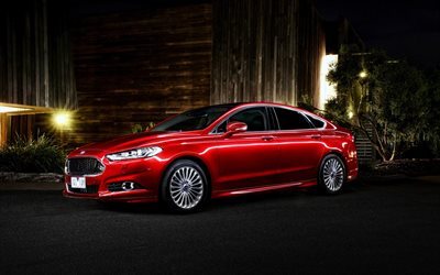 Ford Mondeo Titanium, 2017 cars, sedans, red Mondeo, night, Ford