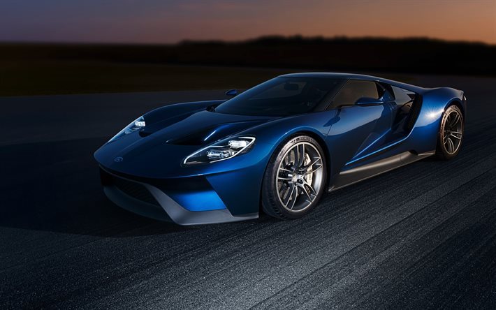 Ford GT, nuit, route, supercars, Ford