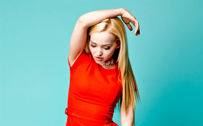 4k, Dove Cameron, actrice am&#233;ricaine, d&#39;ici 2018, la robe rouge, Hollywood, photoshoot, blond, beaut&#233;