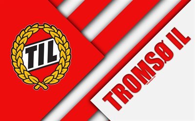 ترومسو FC, 4k, شعار, تصميم المواد, النرويجي لكرة القدم, الأحمر الأبيض التجريد, Eliteserien, ترومسو, النرويج, كرة القدم, خلفية هندسية, ترومسو IL