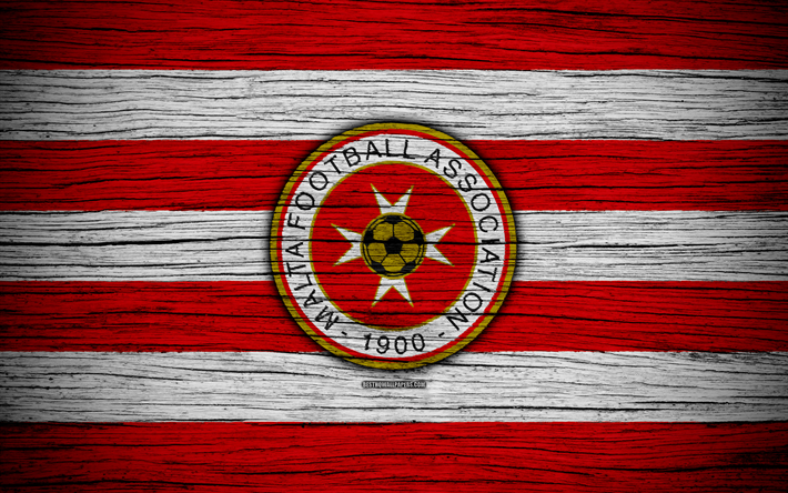 4k, Malta Milli Futbol Takımı, logo, UEFA, Avrupa, Futbol, ahşap doku, futbol, Malta, Avrupa Milli Futbol Takımı, Malta Futbol Federasyonu