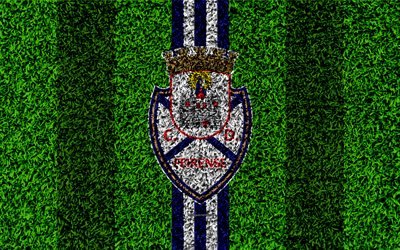 CD Feirense, 4k, logo, calcio prato, portoghese football club, blu, bianco, linee, Primeira Liga, Feira, Portogallo, calcio Feirense fc