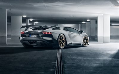 Lamborghini Aventador, Novitec Sıkışmış, 2018, G&#252;m&#252;ş, otomobil, dış, dikiz, Aventador, İtalyan spor araba, Lamborghini tuning