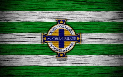 4k, Northern Ireland national football team, logo, UEFA, Europe, football, wooden texture, soccer, Northern Ireland, European national football teams, Northern Ireland Football Federation