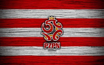 4k, Polonya Milli Futbol Takımı, logo, UEFA, Avrupa, Futbol, ahşap doku, futbol, Polonya, Avrupa Milli Futbol Takımı, Polonya Futbol Federasyonu