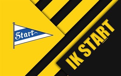 IK Start, 4k, logo, material design, Norwegian football club, emblem, yellow black abstraction, Eliteserien, Kristiansand, Norway, football, geometric background