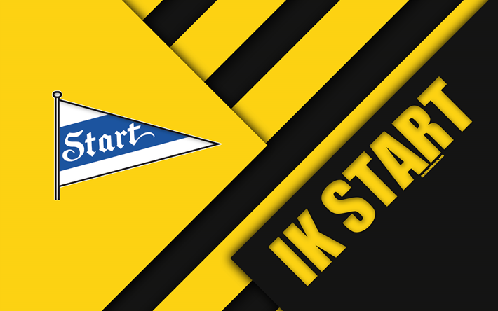 IK Start, 4k, il logo, il design dei materiali, norvegese football club, emblema, giallo, nero astrazione, Eliteserien, Kristiansand, in Norvegia, calcio, geometriche sfondo