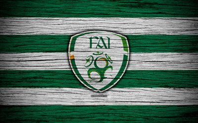4k, Irlanda equipa nacional de futebol, logo, A UEFA, Europa, futebol, textura de madeira, Irlanda, Nacionais europeus de times de futebol, A Federa&#231;&#227;o Irlandesa De Futebol
