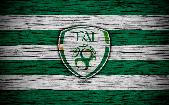 4k, Irlanda del equipo de f&#250;tbol nacional, el logotipo, la UEFA, Europa, de f&#250;tbol, de madera de textura, f&#250;tbol, Irlanda, los pa&#237;ses Europeos de los equipos de f&#250;tbol, de la Federaci&#243;n de F&#250;tbol de irlanda