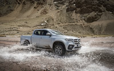 Mercedes-Benz X-Class, 2018, new SUV, pick-up, mountain river, off-road test, new silver X-Class, German cars, Mercedes