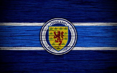 4k, Scotland national football team, logo, UEFA, Europe, football, wooden texture, soccer, Scotland, European national football teams, Scottish Football Federation