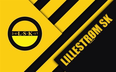 Lillestrom FC, 4k, logo, materiaali suunnittelu, Norja jalkapalloseura, tunnus, keltainen musta abstraktio, Eliteserien, Lillestrom, Norja, jalkapallo, geometrinen tausta, Lillestrom SK